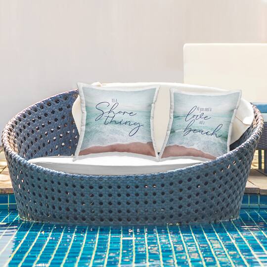 Stupell Industries 18" x 18" Love and a Beach Coastal Phrases Printed Outdoor Throw Pillow Set